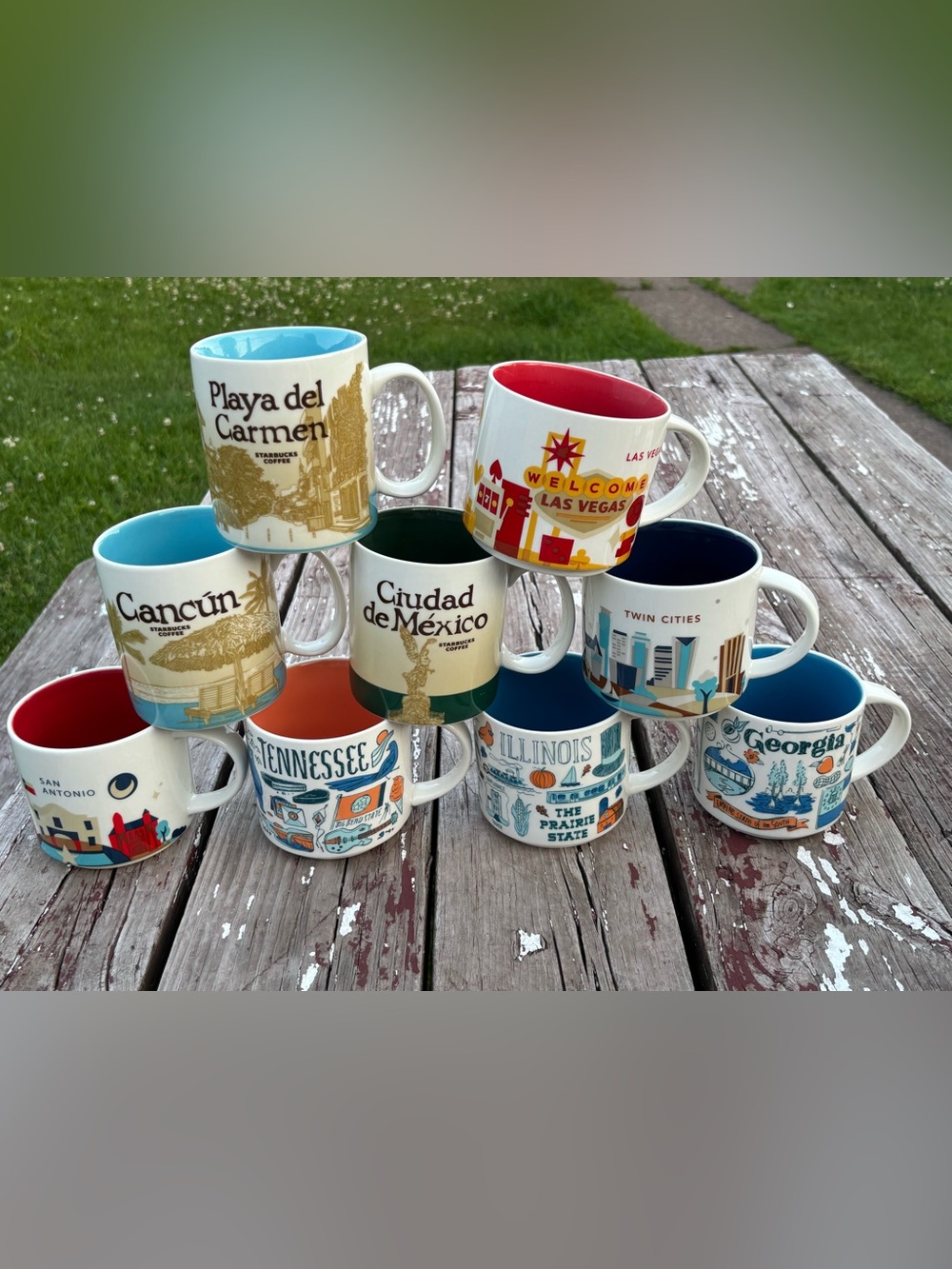 Starbucks City Mugs Set with Red, Blue, Green, Turquoise & Orange Interiors